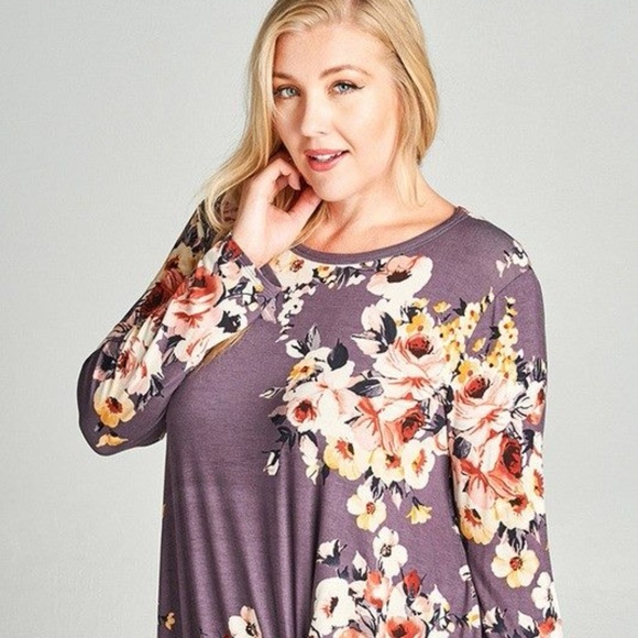 ODDY Tops - New lavender floral twist front long sleeve top